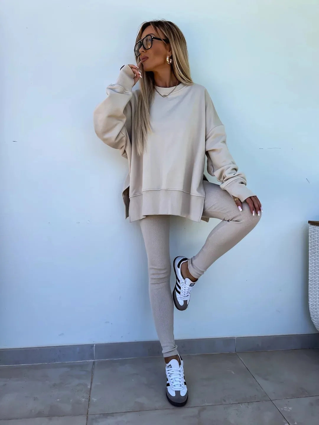 Ensemble Femme 2 Pièces Printemps Été – Chemise Ample Décontractée et Pantalon Ajusté – Tenue Élégante 2 Pièces
